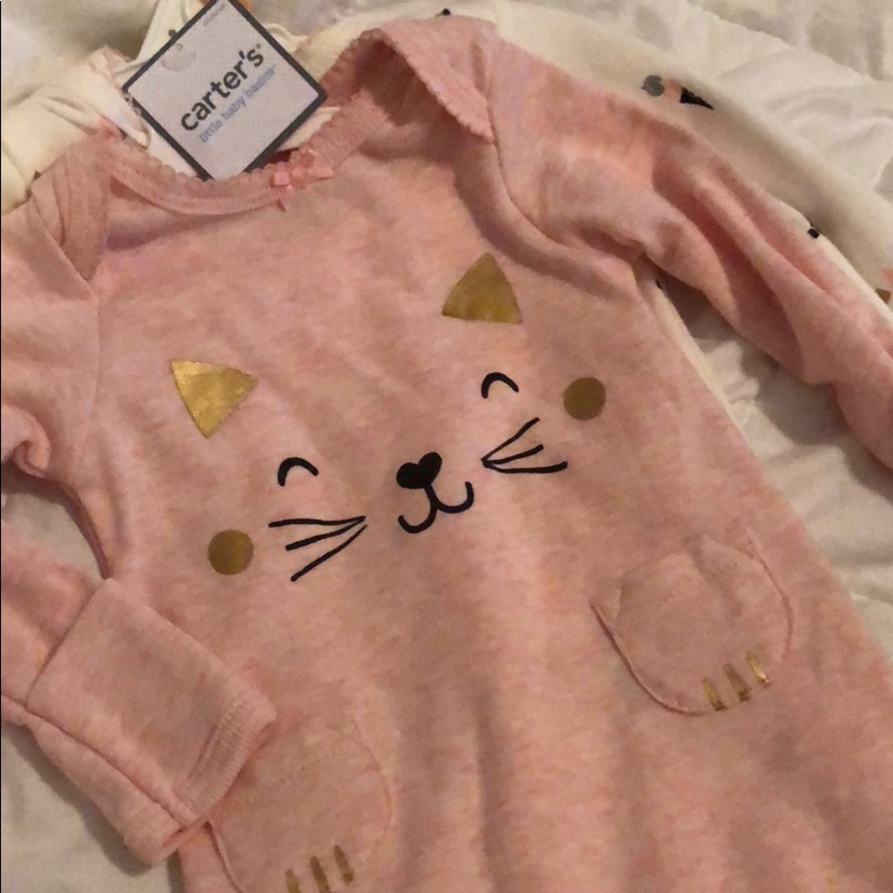 Carters NB gown NWT pink kitty and bows